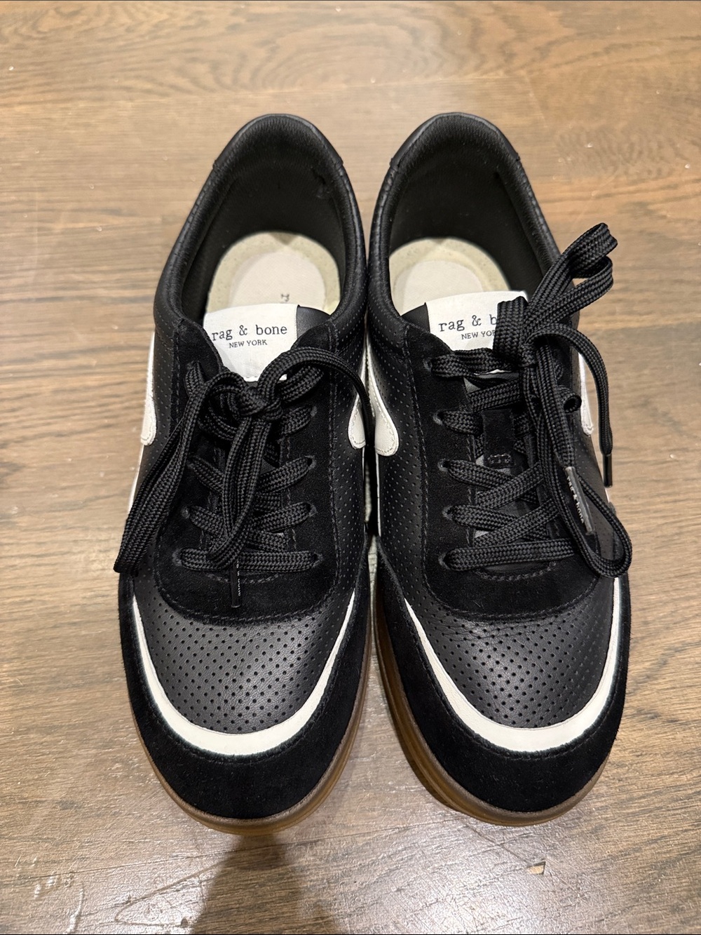 rag & bone Black and White Low-Top Suede & Leather Sneakers (37.5) - NEW